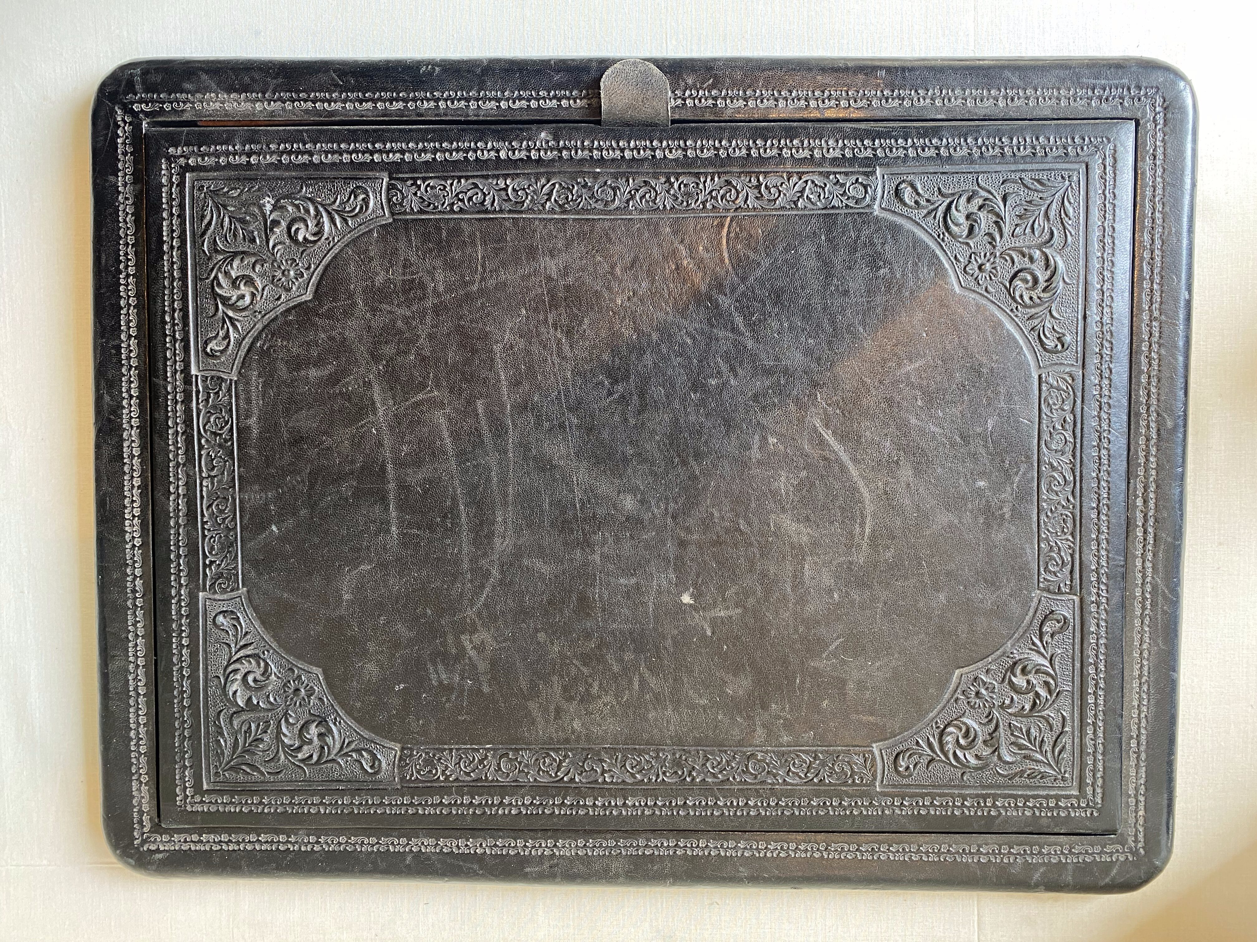 Embossed leather desk set