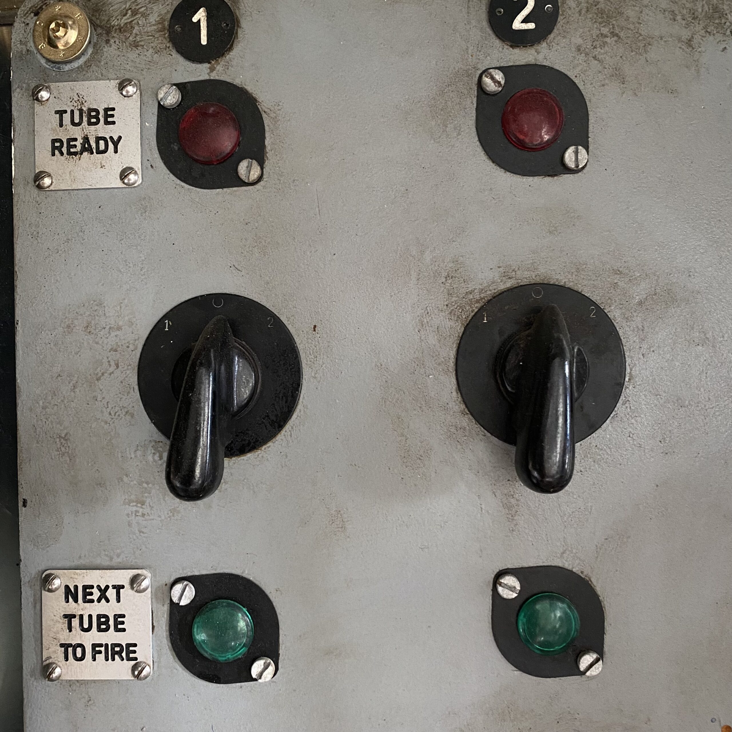 Submarine panel of switches for torpedo tubes